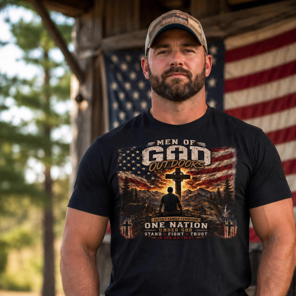 Men of God Outdoors Patriotic T-Shirt