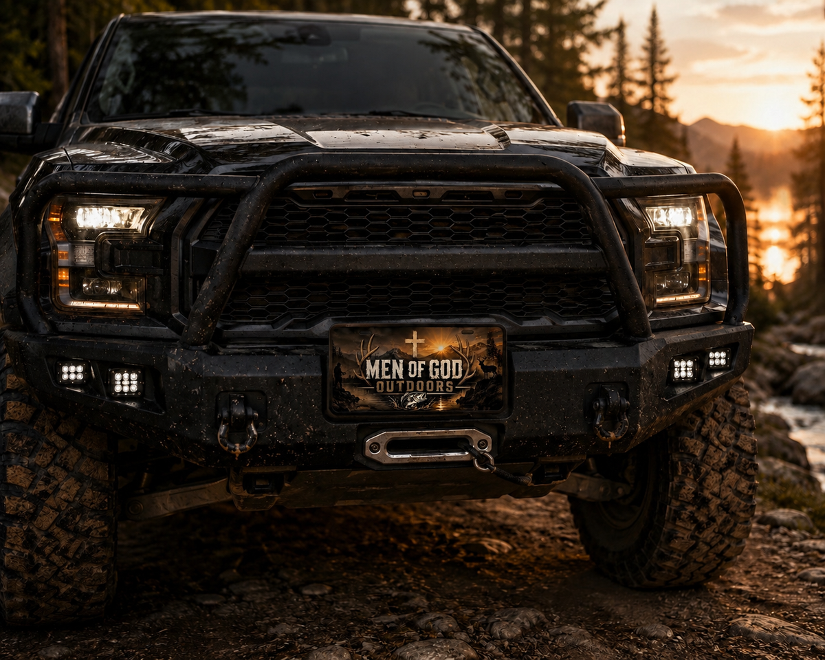 Men of God Outdoors Mountain License Plate