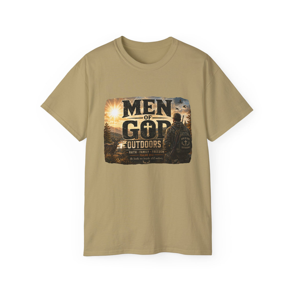 Men of God Outdoors™ – Psalms 23:2 Premium Graphic T-Shirt