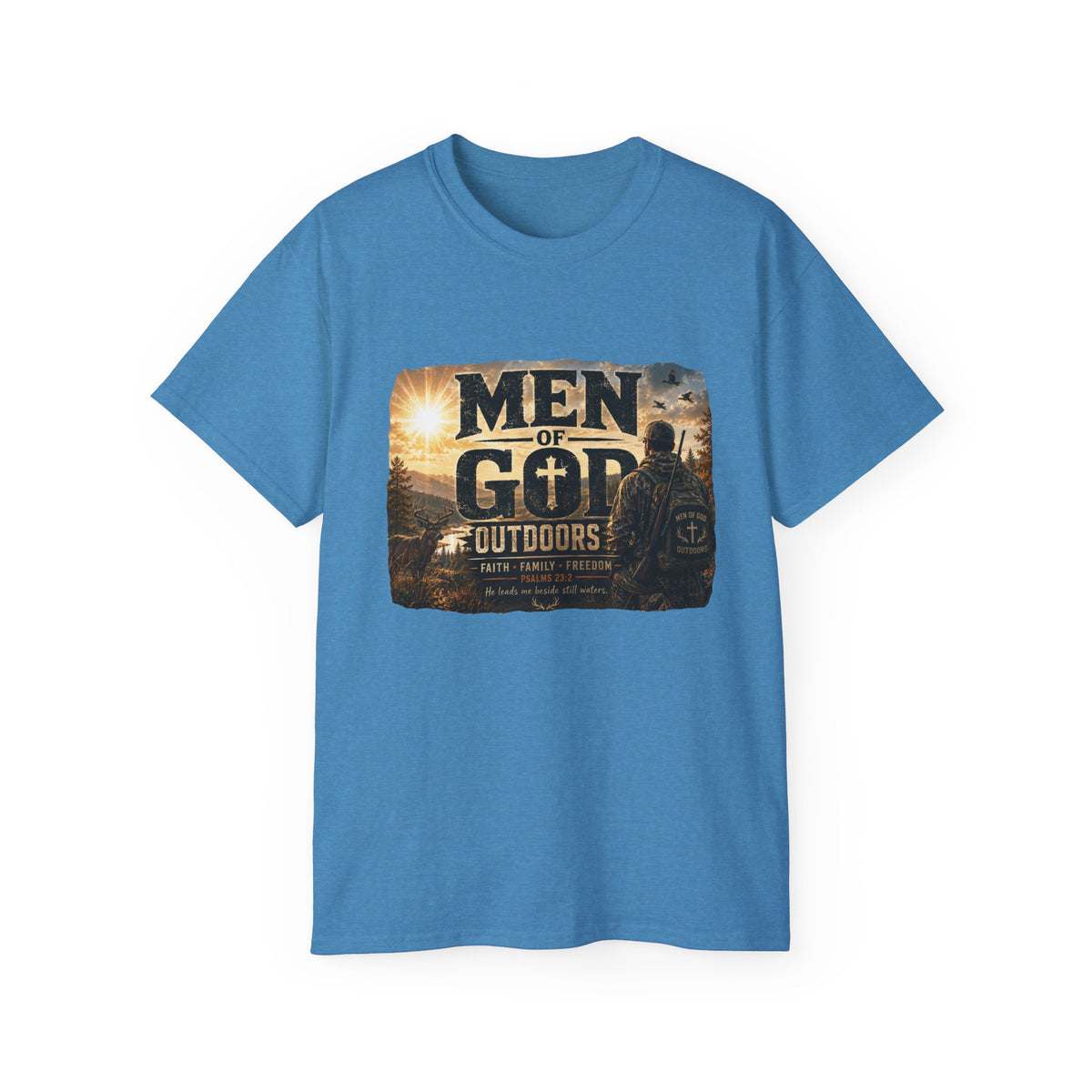 Men of God Outdoors™ – Psalms 23:2 Premium Graphic T-Shirt