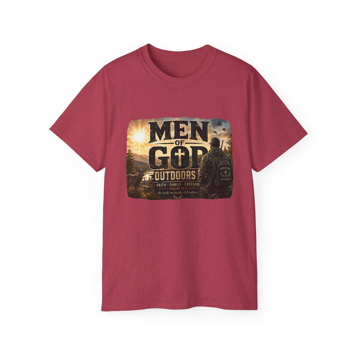 Men of God Outdoors™ – Psalms 23:2 Premium Graphic T-Shirt